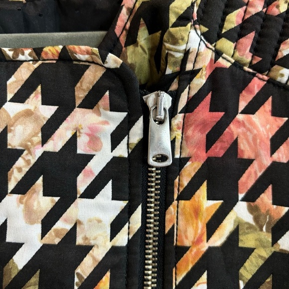 ZARA TRAFALUC Sz M Jacket Moto Style Houndstooth Floral Padded Zippers - Picture 6 of 10